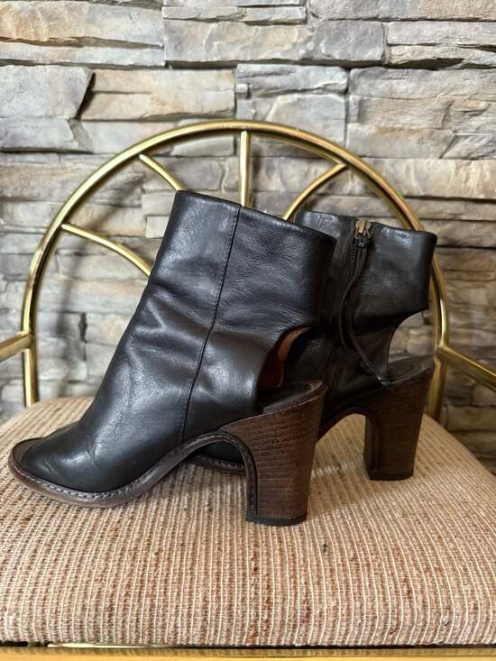 Buttero Shoes - Buttero Black Leather Peep Toe Slingback Block Heel Boots Size 38